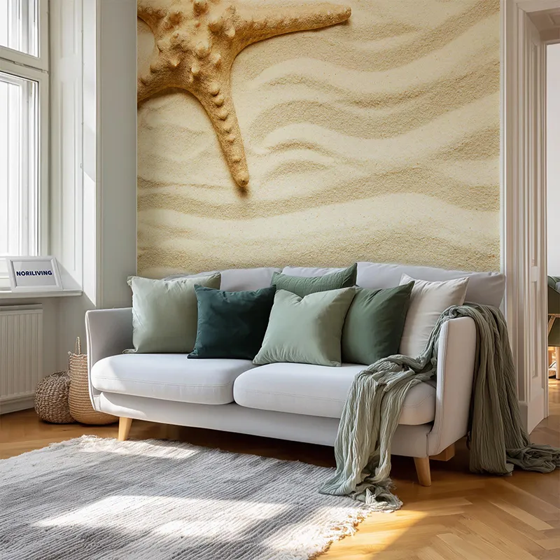 Wohnzimmerrückwand Alu Seesterne und Muscheln am Strand 240