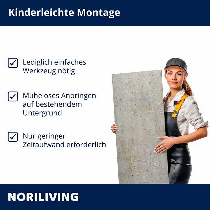 Frau hält Betonpaneel, Hinweise zur einfachen Montage