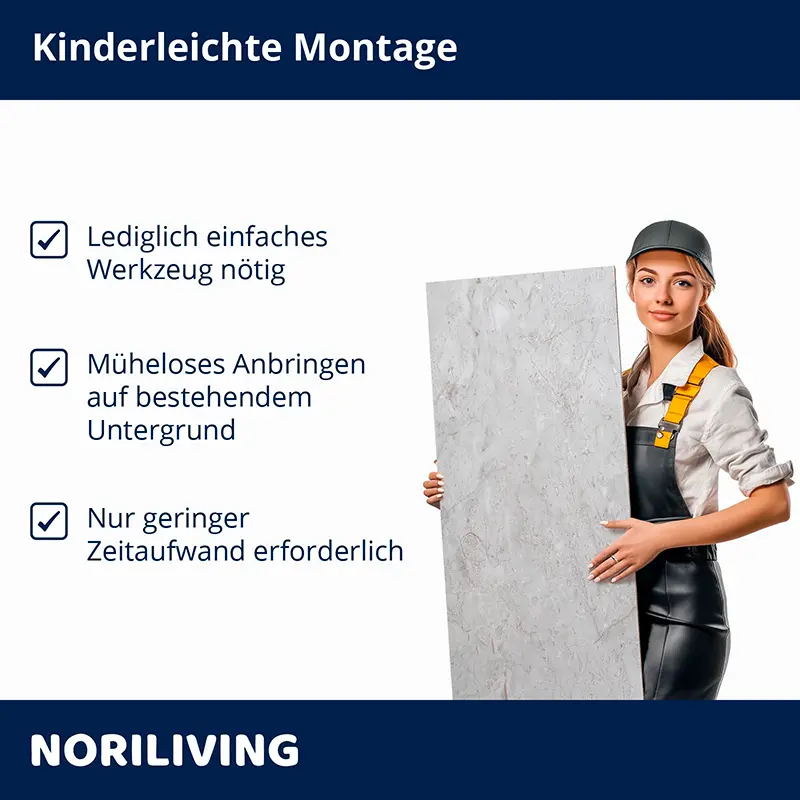 Frau hält Wandpaneel, einfache Montage