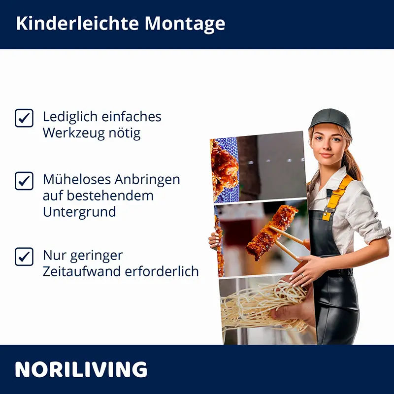Frau mit Paneel und Hinweis kinderleichte Montage