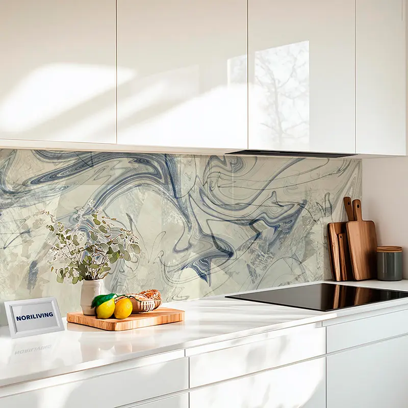 Küchenrückwand Echtglasoptik Profiline Abstrakte blau-beige Marmortextur 630