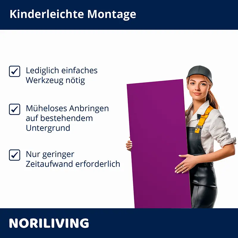 Handwerkerin mit violettem Paneel, Montagetipps links