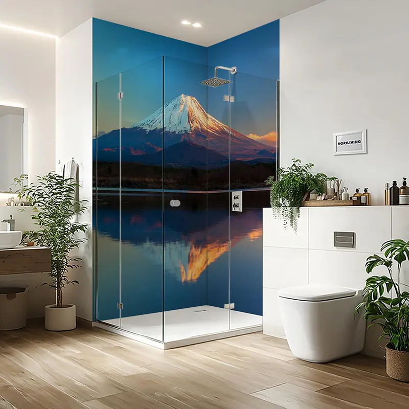 Glasdusche mit Fuji-Berg und Spiegelung im See