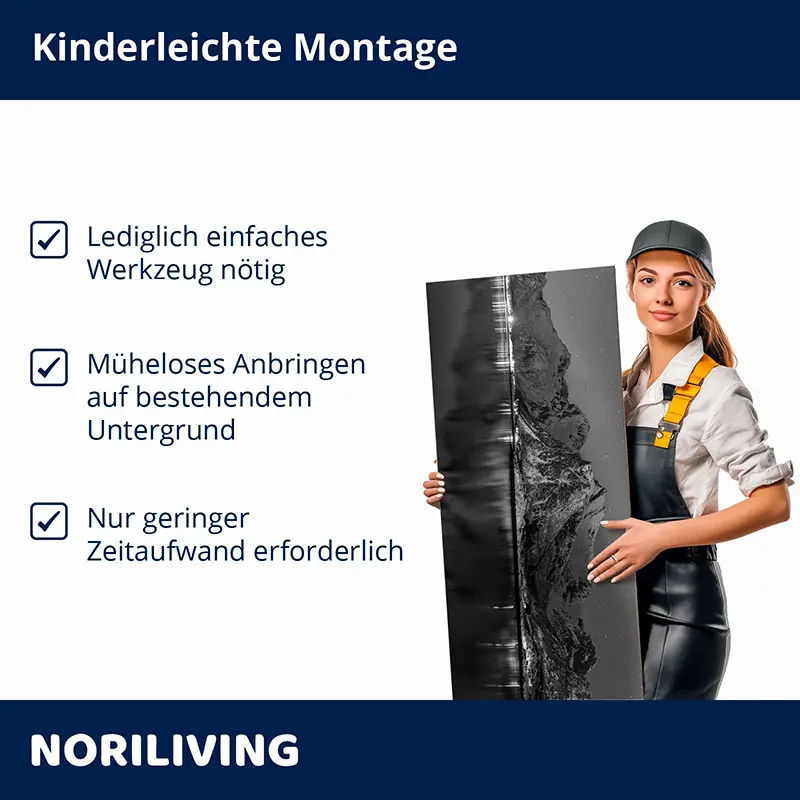 Frau hält NORILIVING Wandpanel, einfache Montage