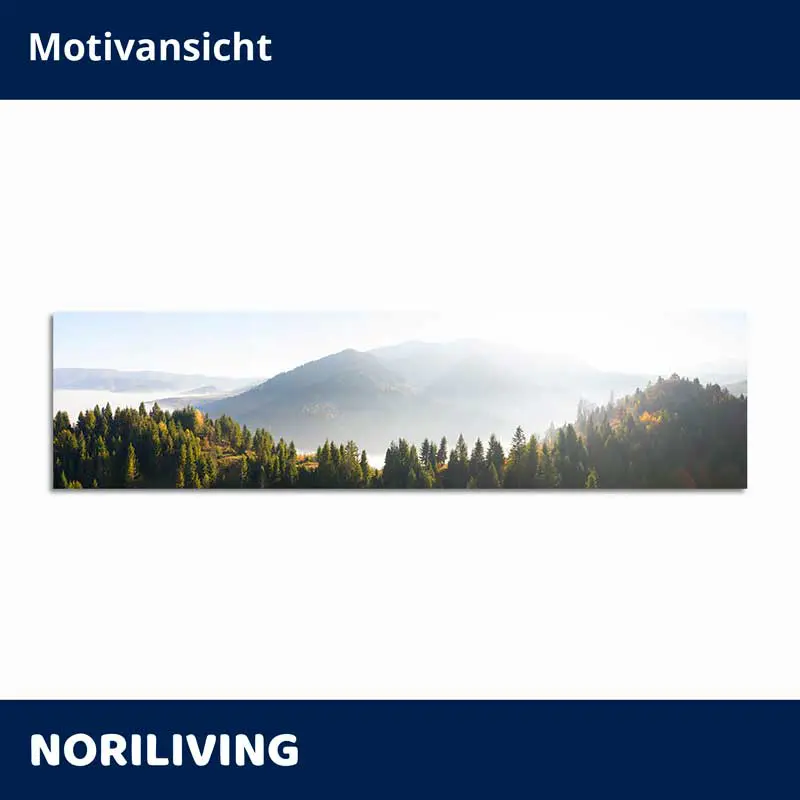 Panoramabild neblige Berge mit Nadelwald