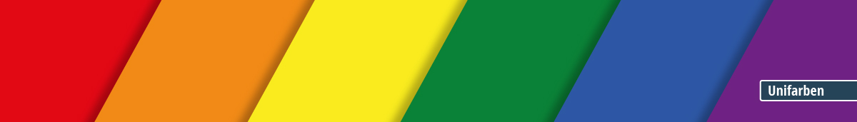 Bild mit diagonalen, bunten Streifen in den Farben Rot, Orange, Gelb, Grün, Blau und Lila. In einer Ecke befindet sich die Beschriftung 'Unifarben'.