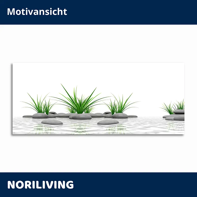 Dekobild: glatte Steine, grüne Pflanzen, Wasser