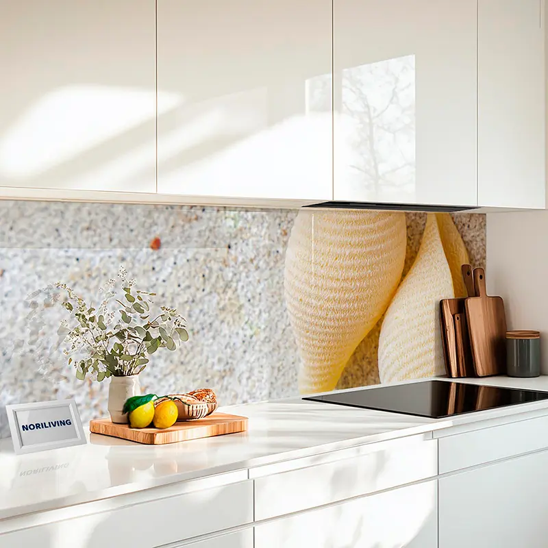 Helle Küche mit Vase, Brett und Zitronen