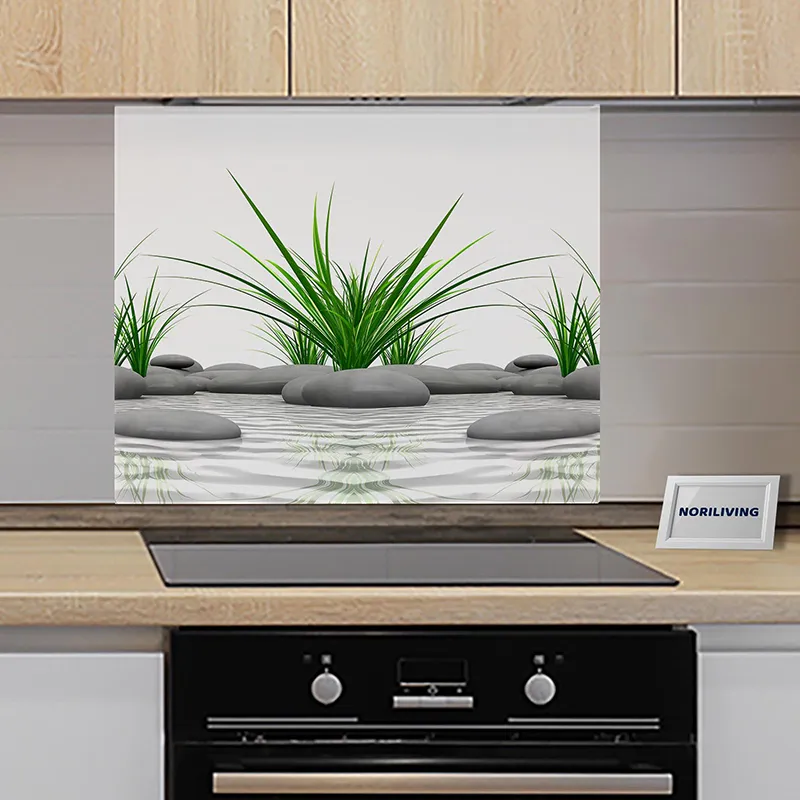 Spritzschutz Küche - Herd Alu Zen Gras Steine 940