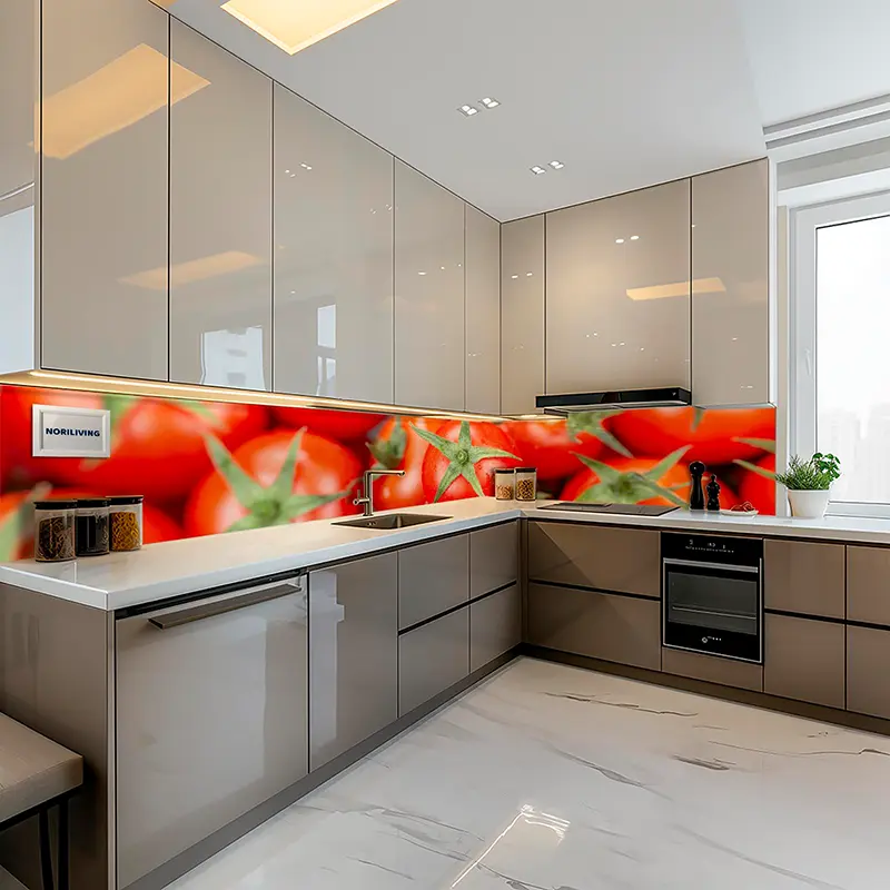 Küche mit leuchtender Tomaten-Frontplatte