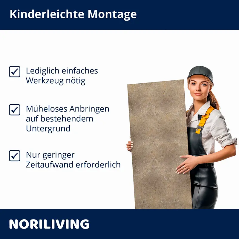 Handwerkerin hält Wandplatte, Hinweise zur schnellen Montage