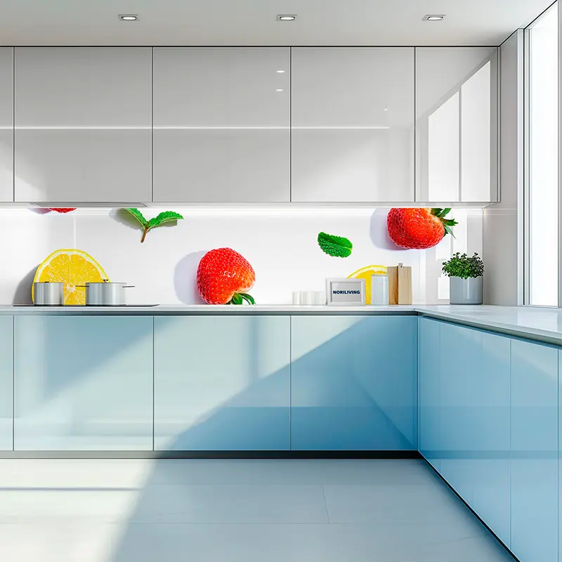 Helle Küche mit Erdbeeren, Zitrone und Minzblatt