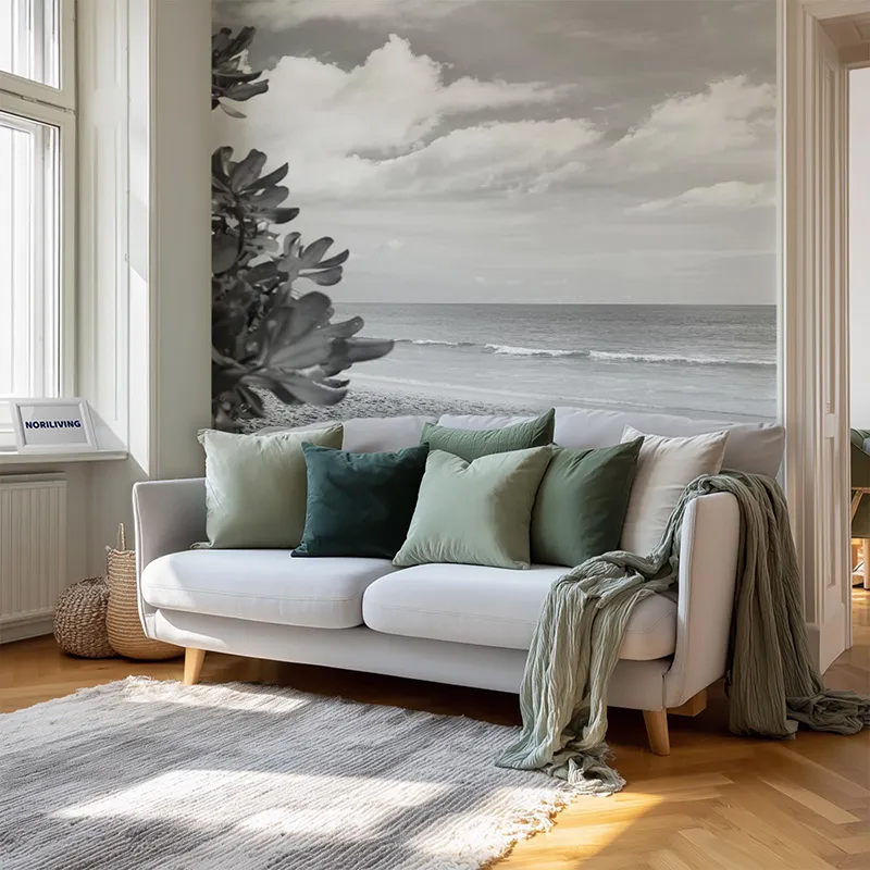 Wohnzimmerrückwand Alu tropischer Strand 737 schwarz-weiß