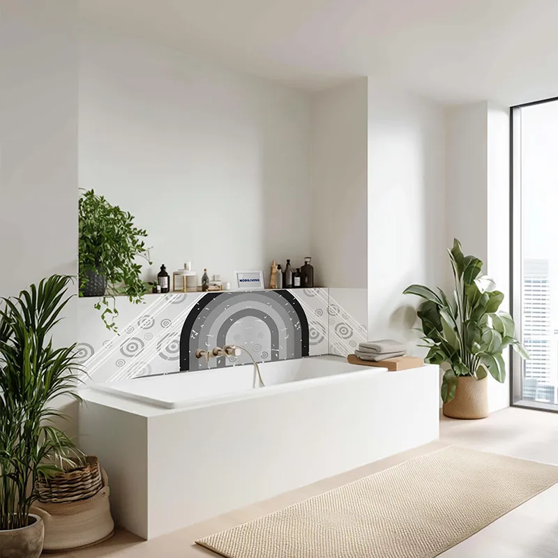 Badrückwand Alu 70er Muster mit Kreisen 909 schwarz-weiß