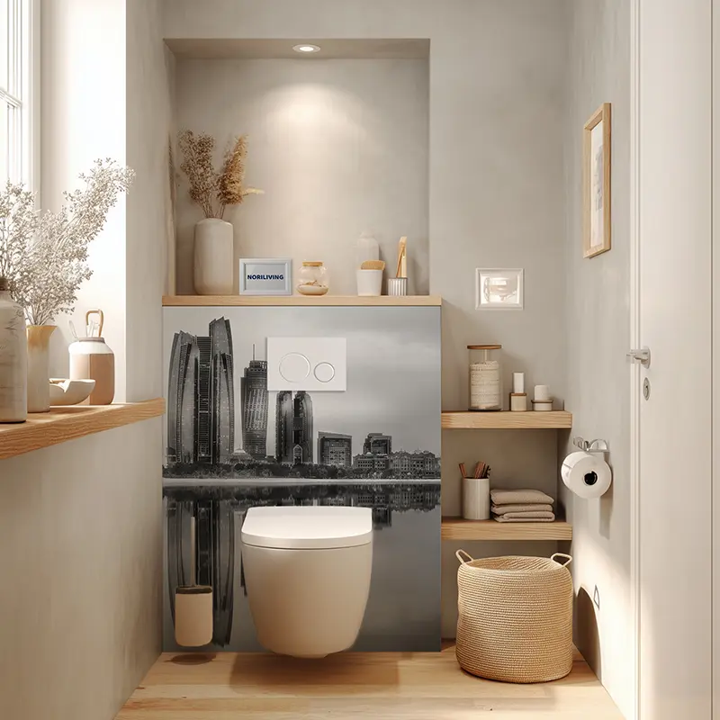 Toilettenrückwand Alu Abu Dhabi Hochhaus 660 schwarz-weiß