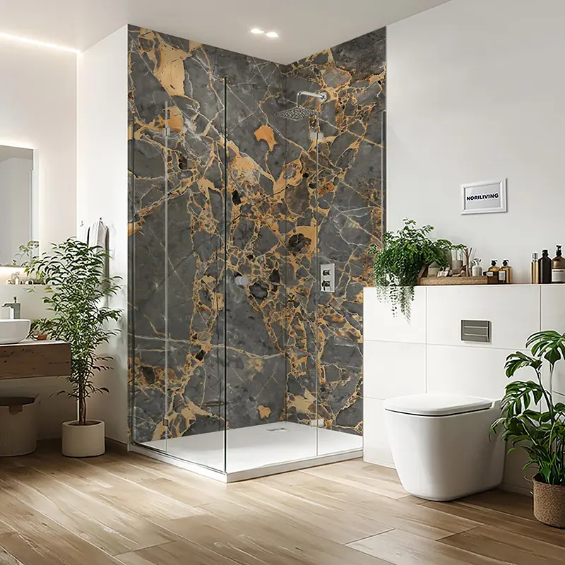 NORILIVING Alu-Duschrückwand Marmor mittelgrau rost 011