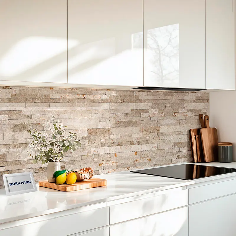 Küchenrückwand Echtglasoptik Profiline Steinwand Mosaik hell 008