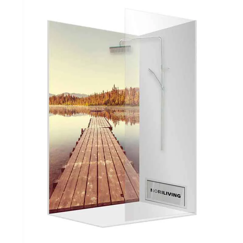 Glasdusche mit Fotomotiv Holzsteg am See