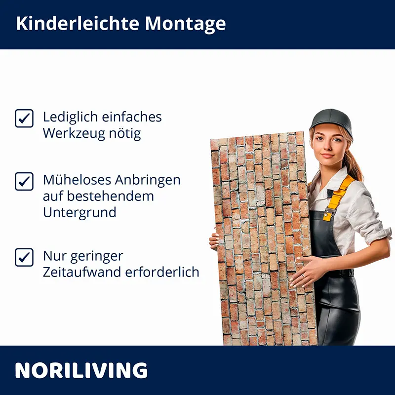 Person hält Ziegel-Wandpaneel, einfache Montage