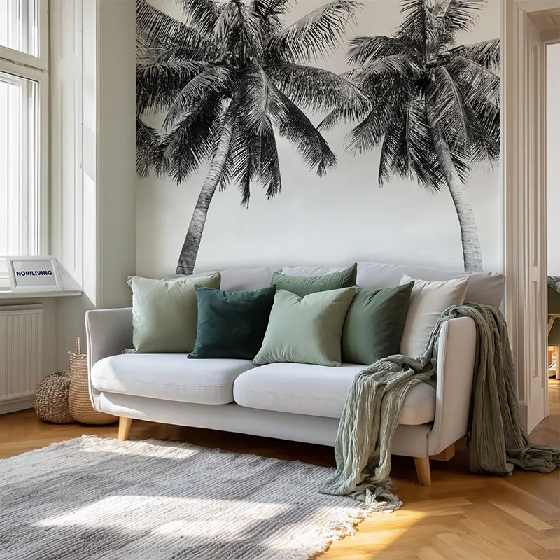 Wohnzimmerrückwand Alu Reisfeld Palmen 247 schwarz-weiß