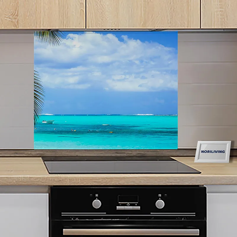 Spritzschutz Küche - Herd Alu Strand mit türkisfarbenem Wasser Mauritius 714