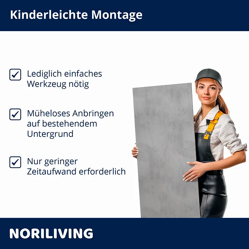 Frau mit Wandpaneel und Hinweisen zur Montage