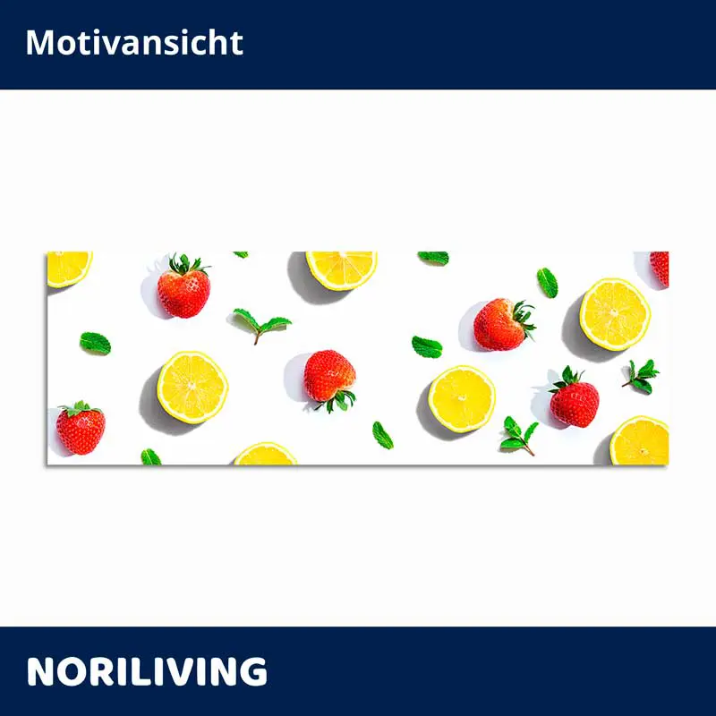 Panorama-Leinwand mit Erdbeeren, Zitronenscheiben und Minze