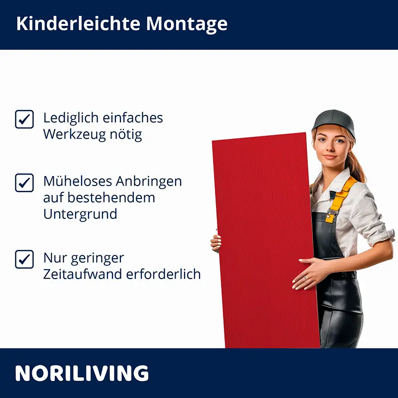 Frau hält rotes Paneel, einfache Montage erklärt