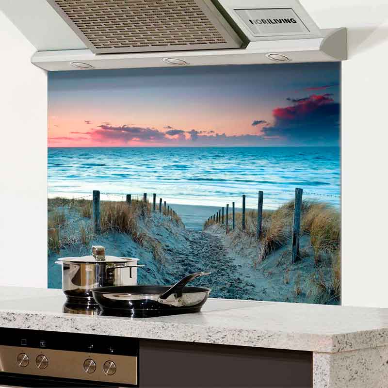 Spritzschutz Küche - Herd Alu Düne Strand Weg Abend 810