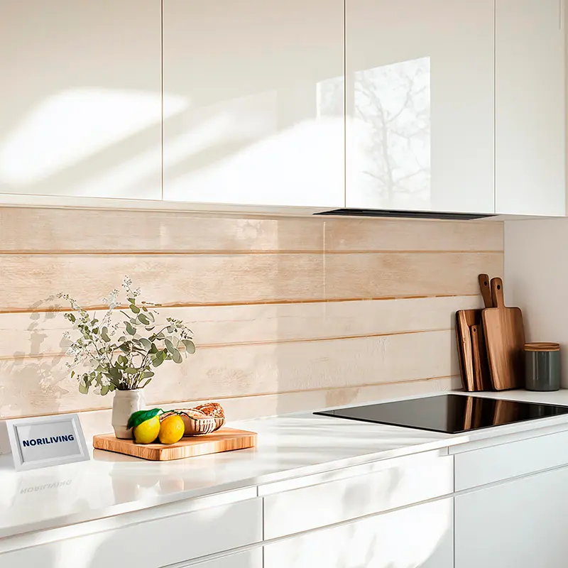 Küchenrückwand Echtglasoptik Profiline Beiger Holzpaneel-Hintergrund 086