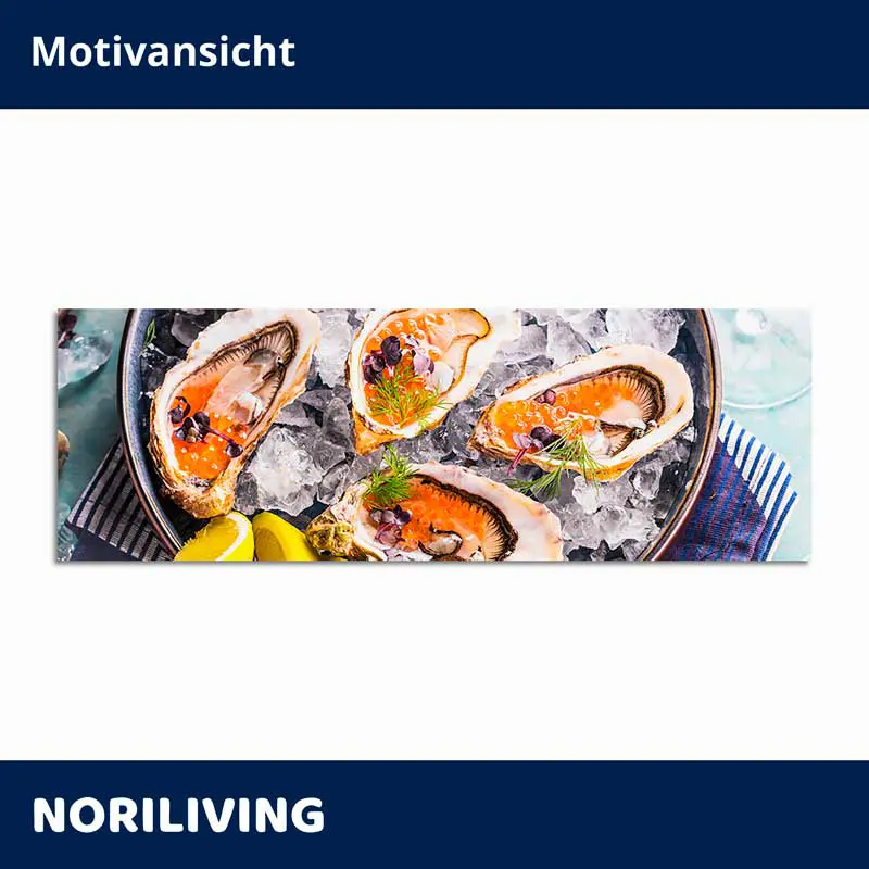 Frische Austern auf Eis mit Dill, Rogen und Zitrone