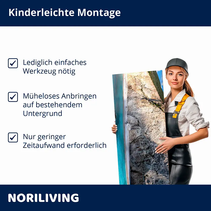 Frau hält Wandpaneel; einfache Montage