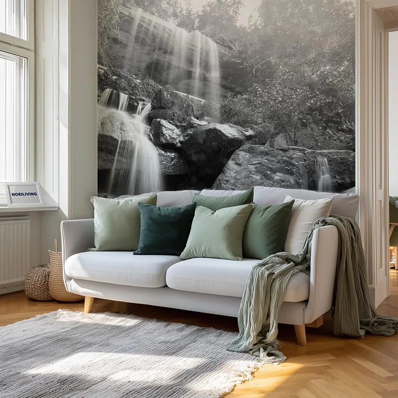 Wohnzimmerrückwand Alu Wasserfall in Thailand 374 schwarz-weiß