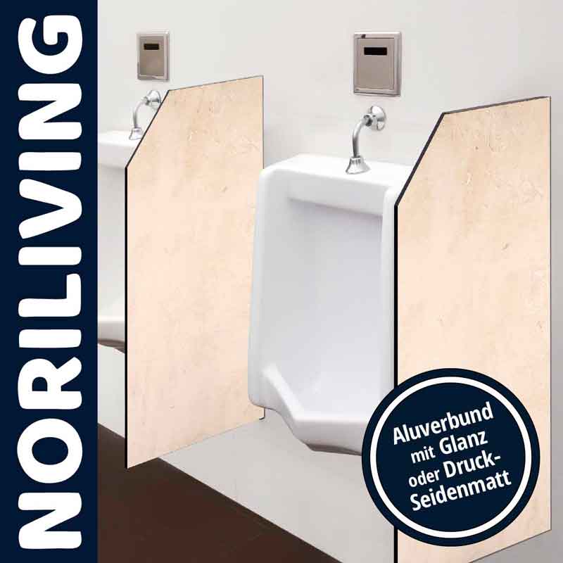 Urinal mit seitlicher Trennwand aus Aluverbundmaterial, erhältlich in glänzend oder seidenmatt, von NORILIVING