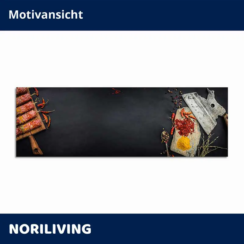 Schwarz Hintergrund mit Gewürzen, Fleisch und Hackbeil