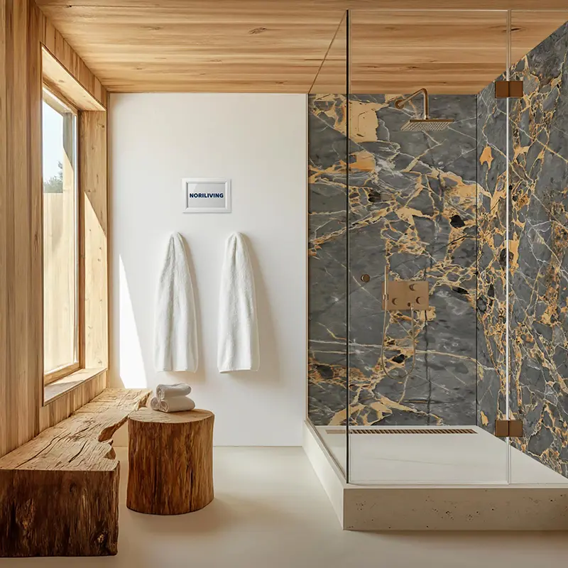 NORILIVING Alu-Duschrückwand Marmor mittelgrau 011