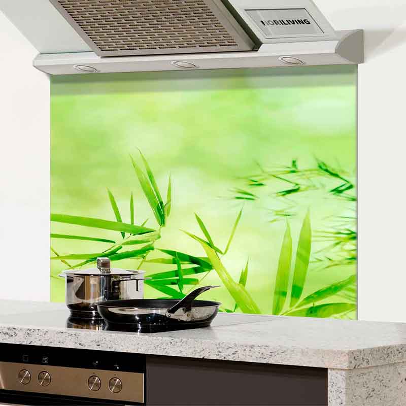 Spritzschutz Küche - Herd Alu hell-grüner Hintergrund mit Bambusblättern 254