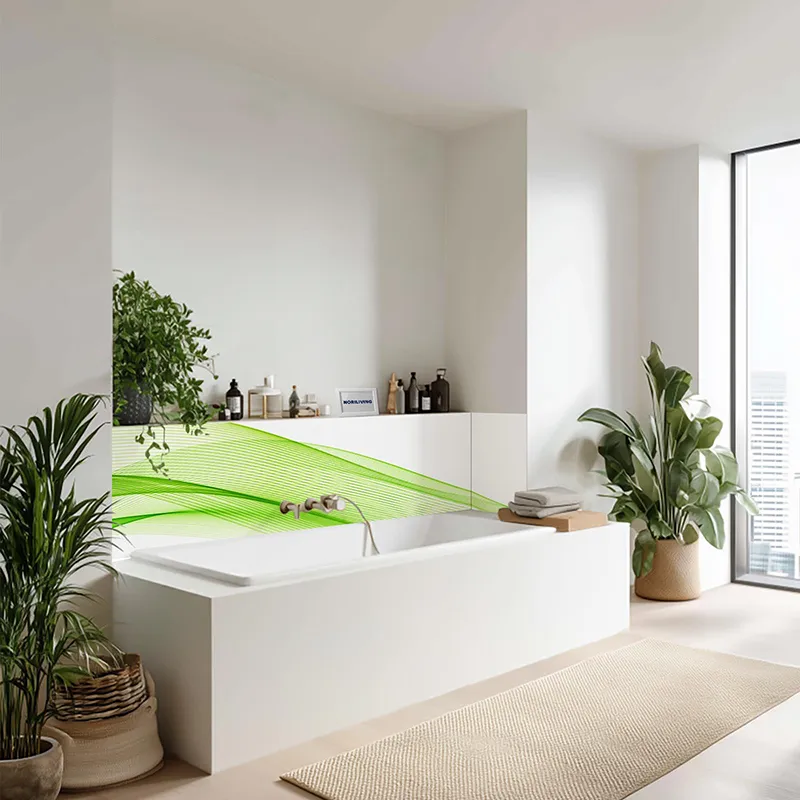 Badrückwand Alu abstrakte grüne Wellenlinien 973