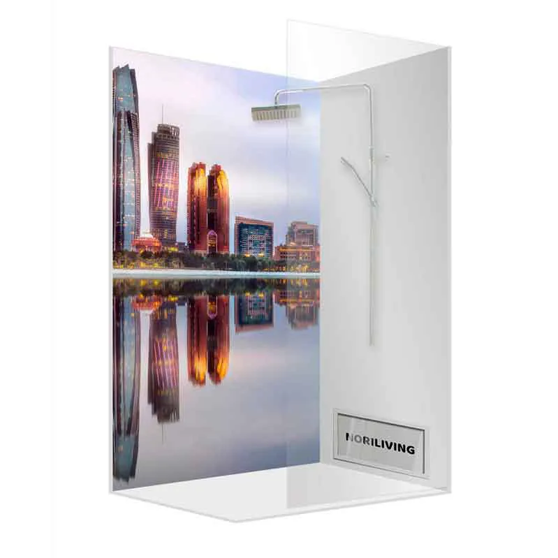 Glas-Duschwand mit Stadt-Skyline