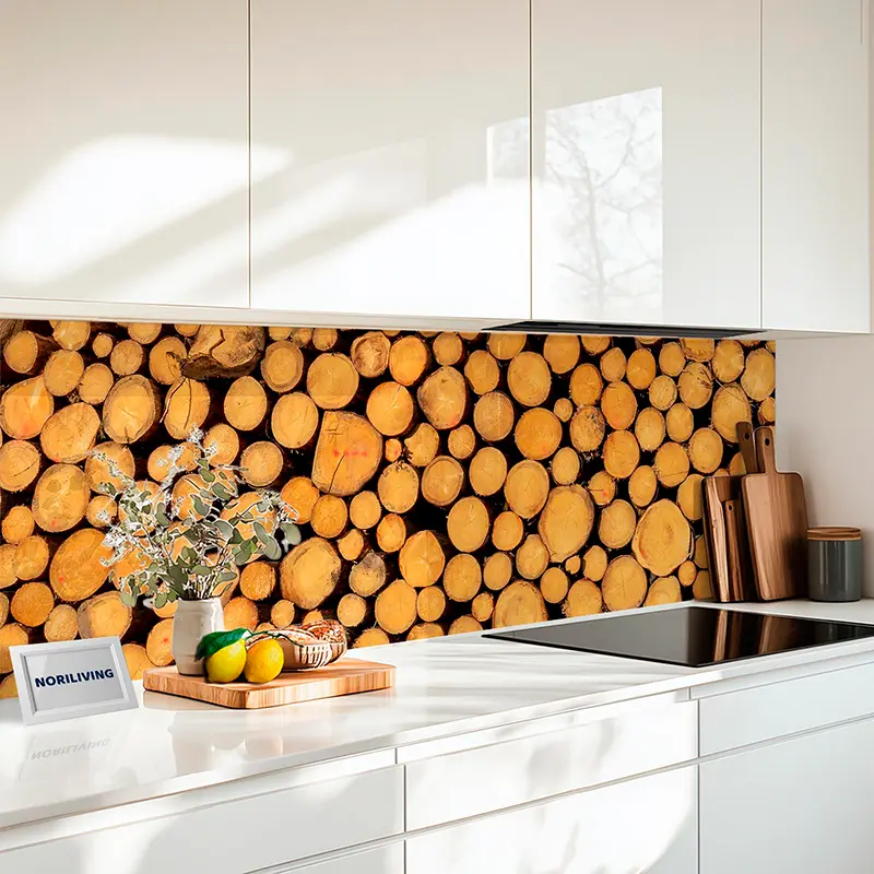 Motiv Rückwand: gestapelte Baumstämme