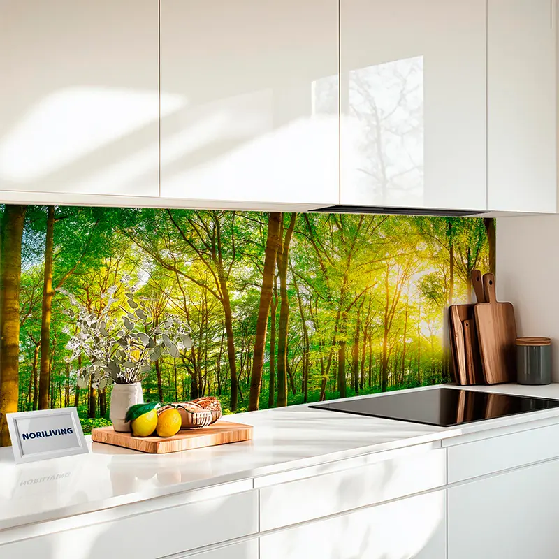 Fliesenspiegel Alu Wald mit Sonnenschein 123