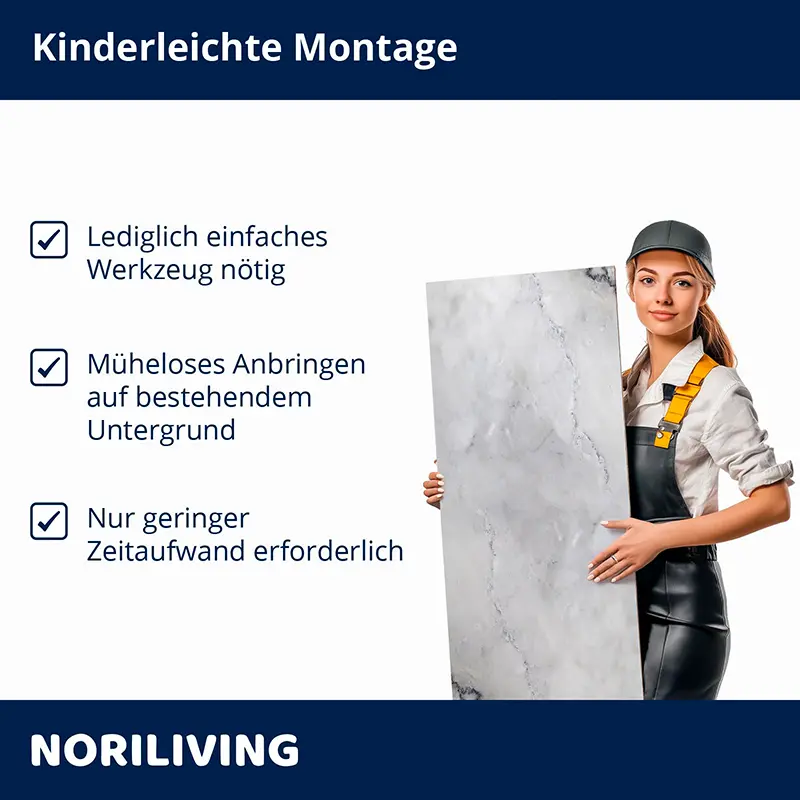 Frau hält Wandpaneel; Hinweise zur einfachen Montage