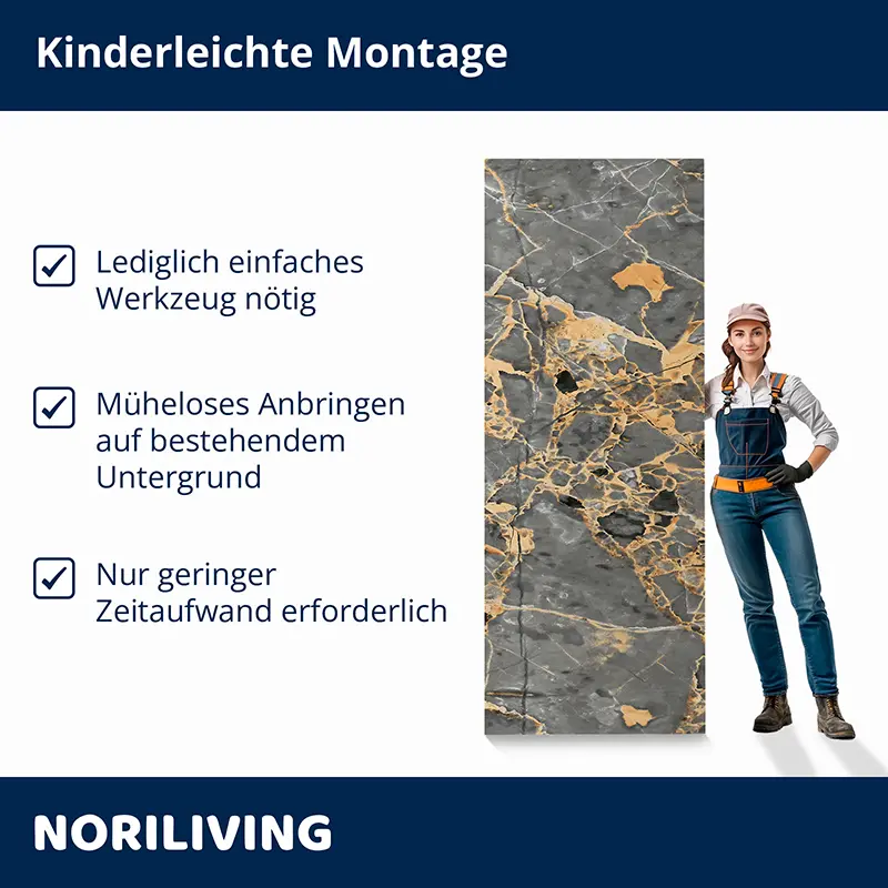 Noriliving Duschrückwand Alu Marmor mittelgrau rost 011