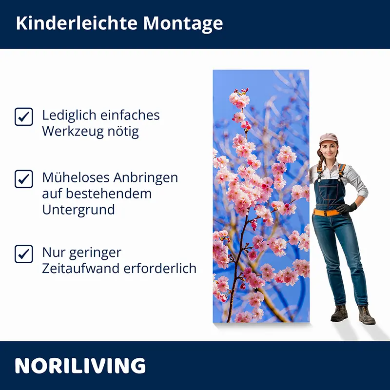 Wandbild mit Kirschblüten und Installateurin
