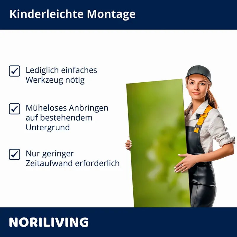 Frau hält grünes Paneel, einfache Montagehinweise