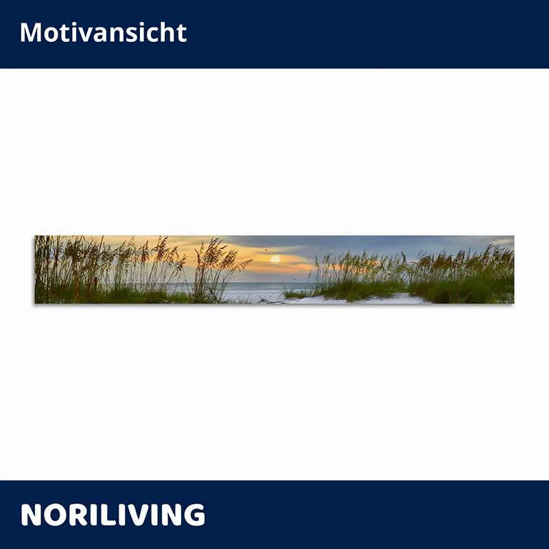 Panorama: Dünen, Strand und Sonnenuntergang am Meer