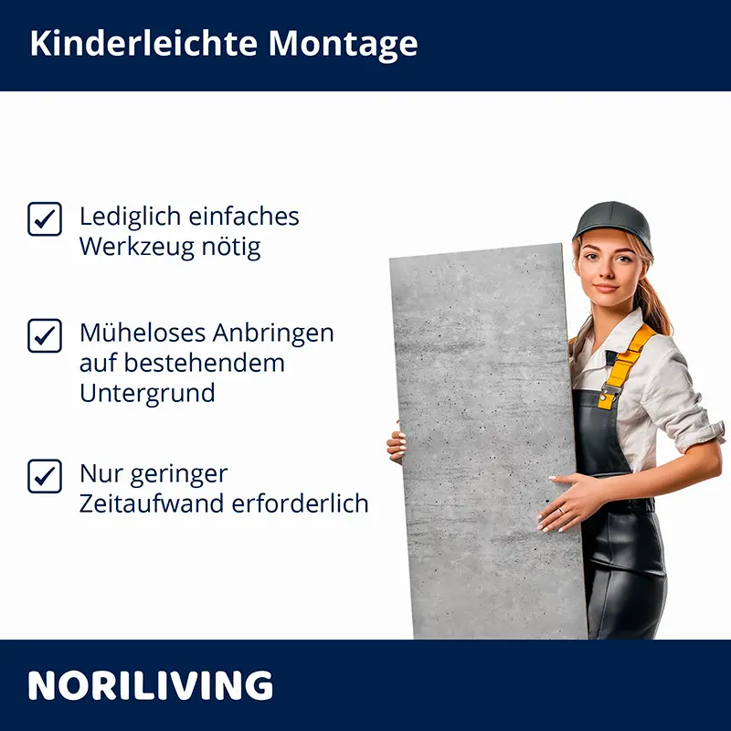 Handwerkerin zeigt leicht montierbares Wandpaneel