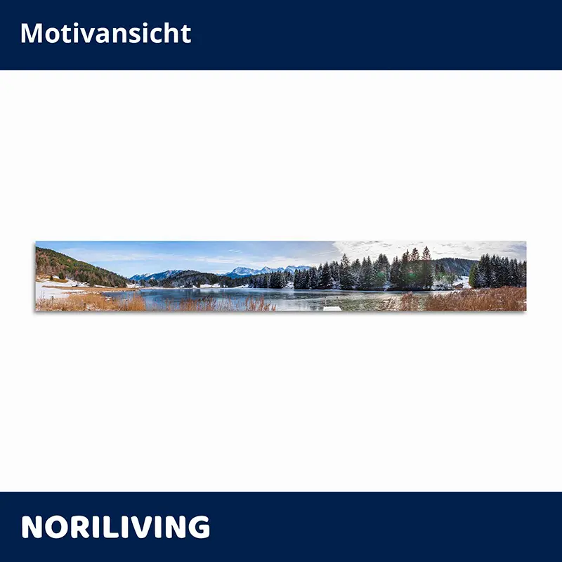 Langformatiges Panorama-Wandbild: verschneiter See