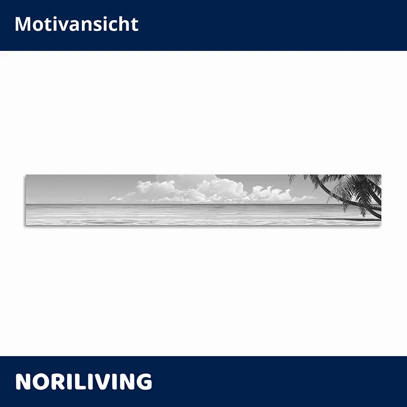 Panorama Wandbild Strand mit Palmen, schwarzweiß