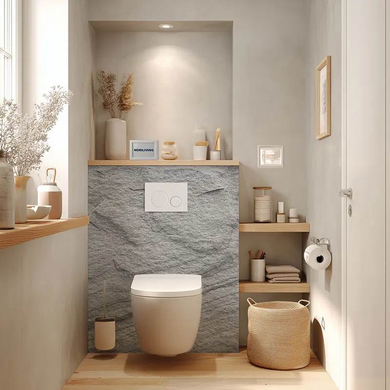 Toilettenrückwand Alu rötlicher Sandstein 451 schwarz-weiß